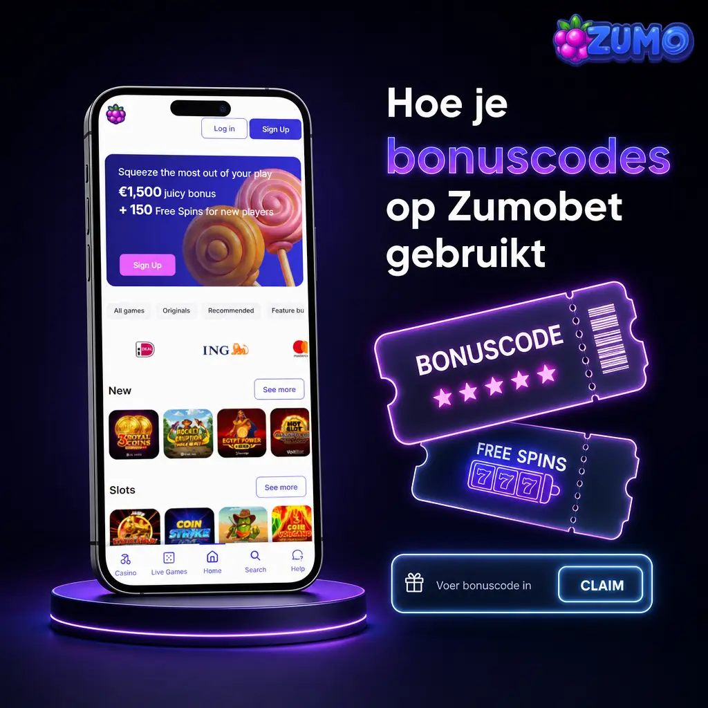 Handleiding voor het invoeren van een Zumobet bonuscode in de cashier en het controleren van bonusvoorwaarden