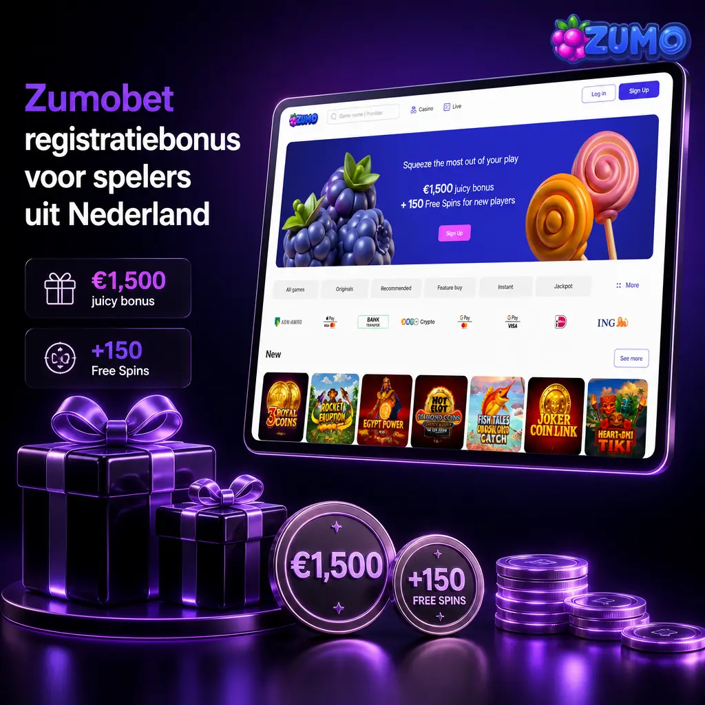 Zumobet registratiebonus Nederland: 150% tot €1500 plus 150 gratis draaibeurten